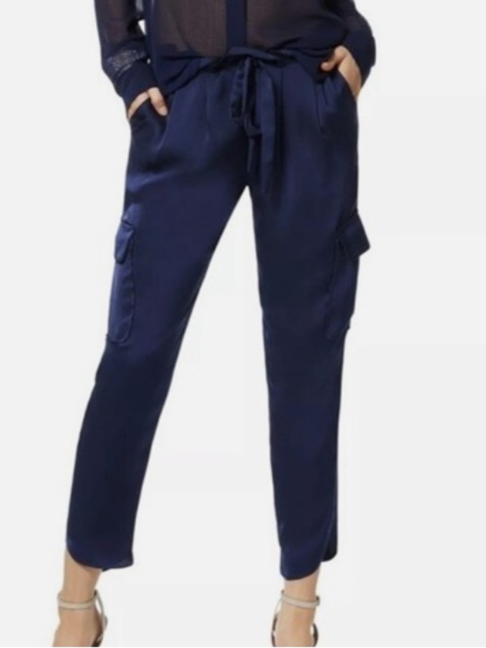 Ramy Brook Navy Blue Allyn Pant Cargo Joggers Satin Size S